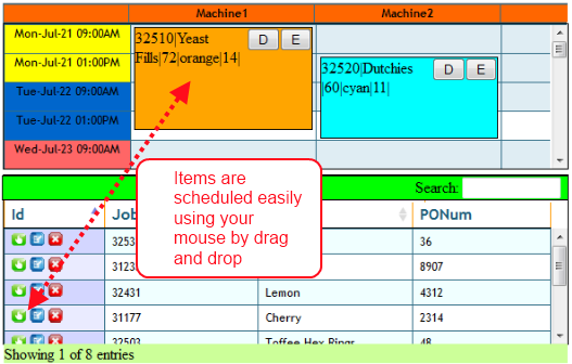 Mouse drag and drop scheduling with web based scheduler