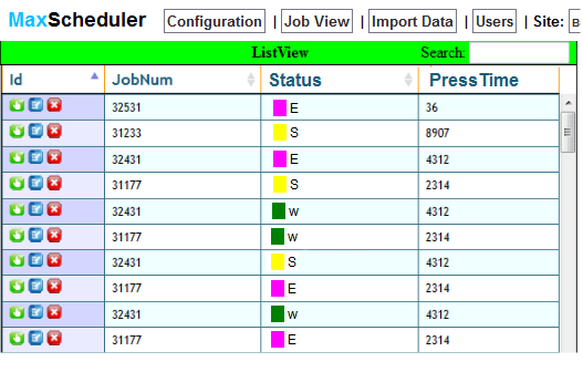 Schedued and unscheduled jobs shown in web based scheduler